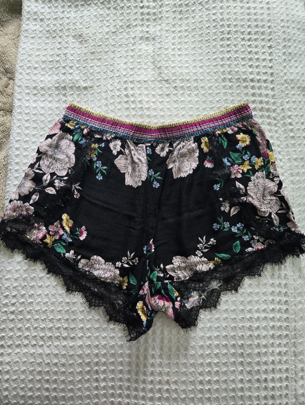 P.J. Salvage Black Floral Lace-Trim Sleep Shorts M